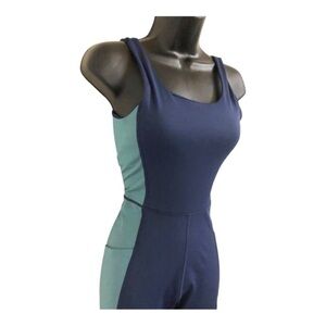 Move theology blue colorblock 25”‎ active performance bodysuit jumpsuit size M
